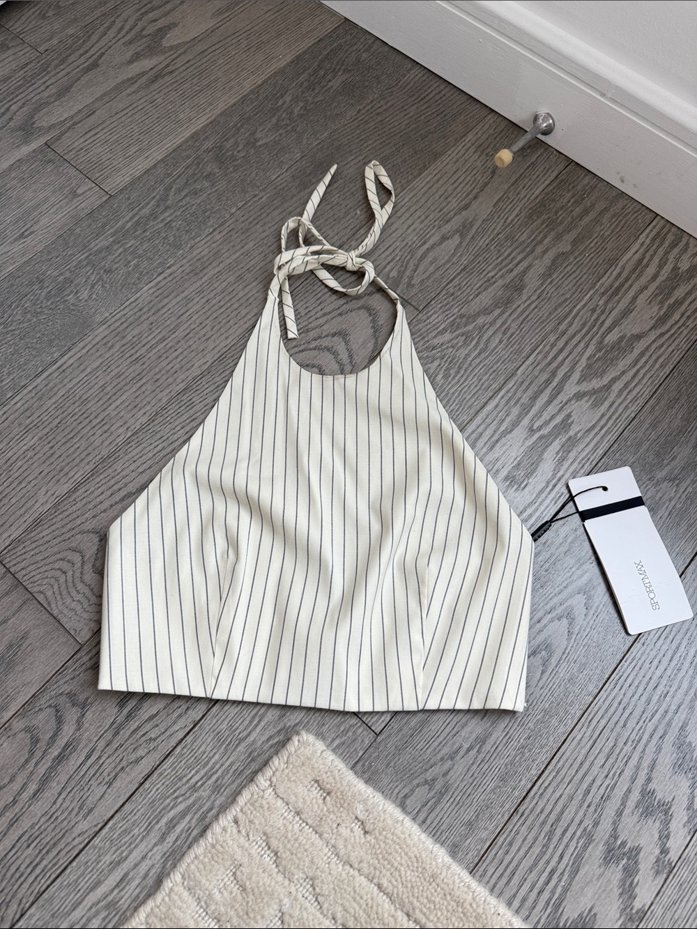 NWT Sportmax Halter Stripe Crop Top - ivory/Black